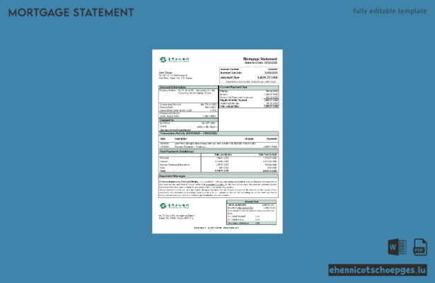 Taiwan Land Bank of Taiwan – Hypothekenabrechnung in Word- und PDF-Formaten (Beispielvorschau)